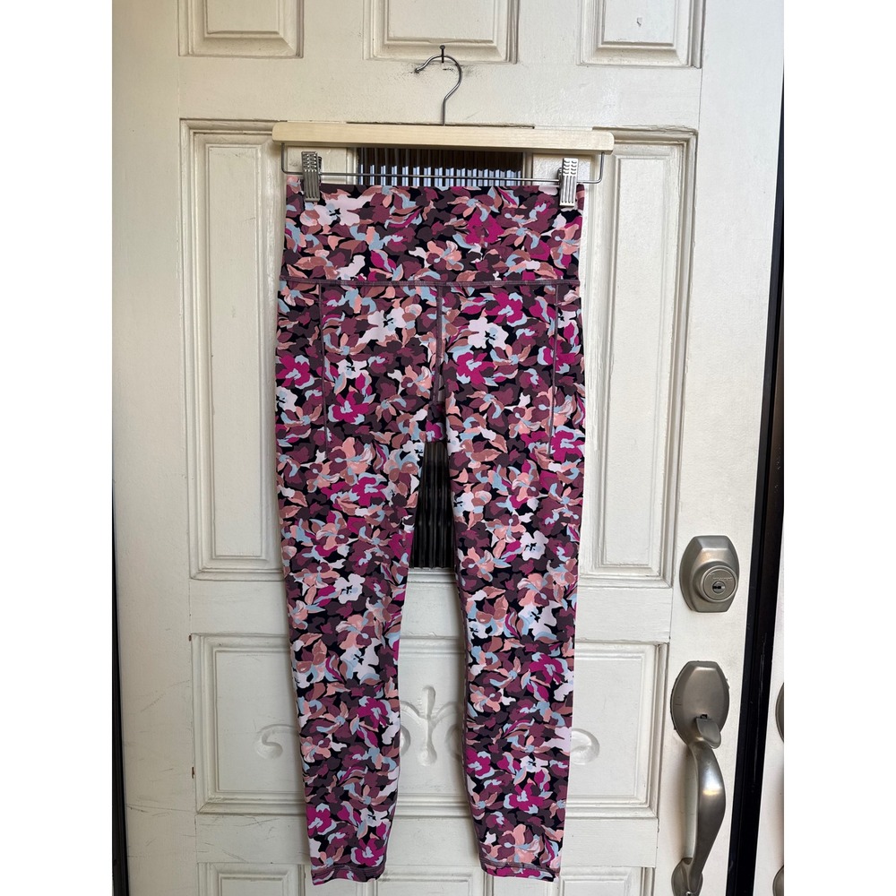 Athleta Transcend Stash Tight Purple Floral High Rise Yoga Leggings Size Medium